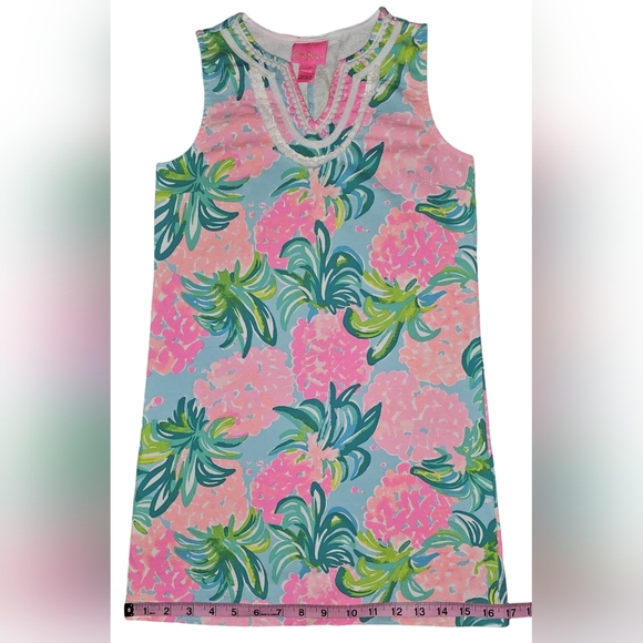 Lilly Pulitzer Girls Mini Harper Dress Blue Ibiza Pineapple Size Large 8-10 - Picture 9 of 13